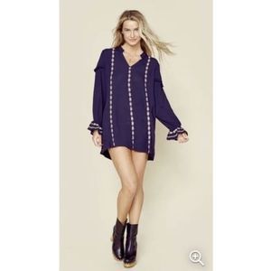 Tularosa Arabella Embroidered Tunic Dress - Size Large - Navy Blue